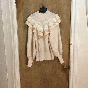 H&M Cream Shoulder Ruffle Sweater, XS
